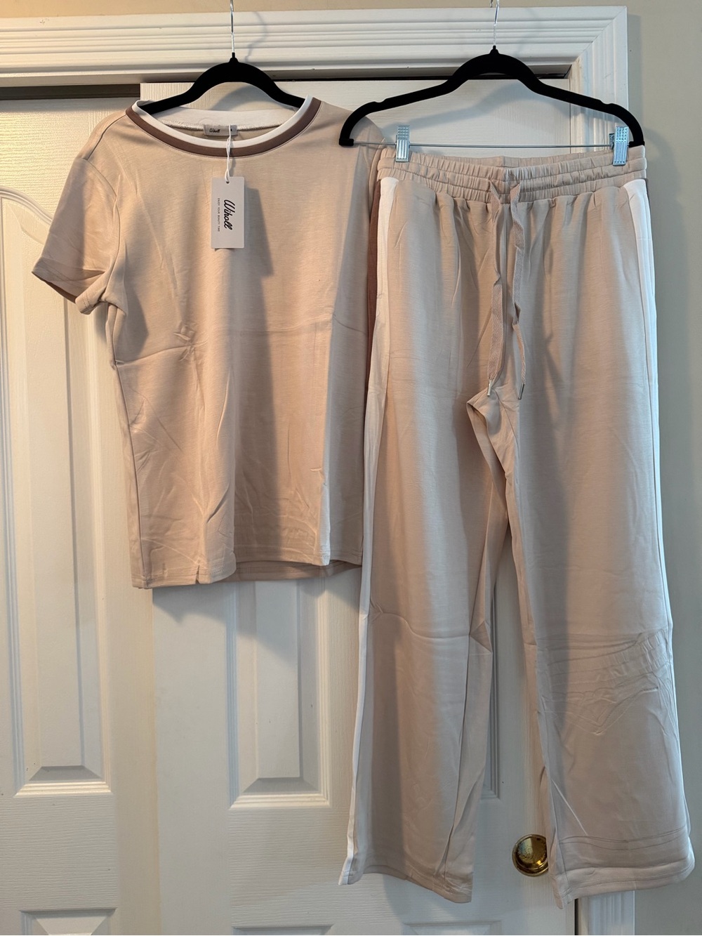Neutral Taupe Short Sleeve Top & Drawstring Lounge Pants Set